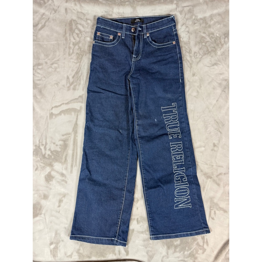 True Religion Bobby Relaxed Baggy Jeans Dark Wash Contrast Stitch Boys Size 12